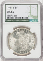 1921-S $1 Green Label Morgan Dollar NGC MS66