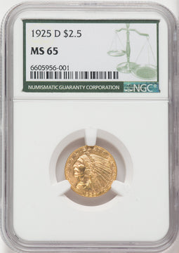 1925-D $2.50 Green Label Indian Quarter Eagle NGC MS65