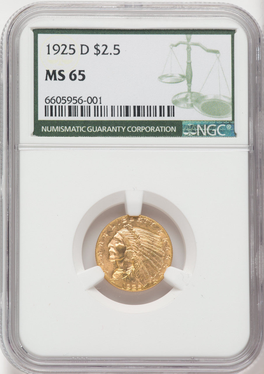 1925-D $2.50 Green Label Indian Quarter Eagle NGC MS65