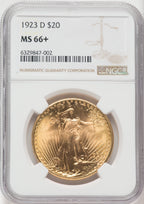 1923-D $20 NGC Plus Saint-Gaudens Double Eagle NGC MS66+