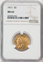 1911 $5 Indian Half Eagle NGC MS63