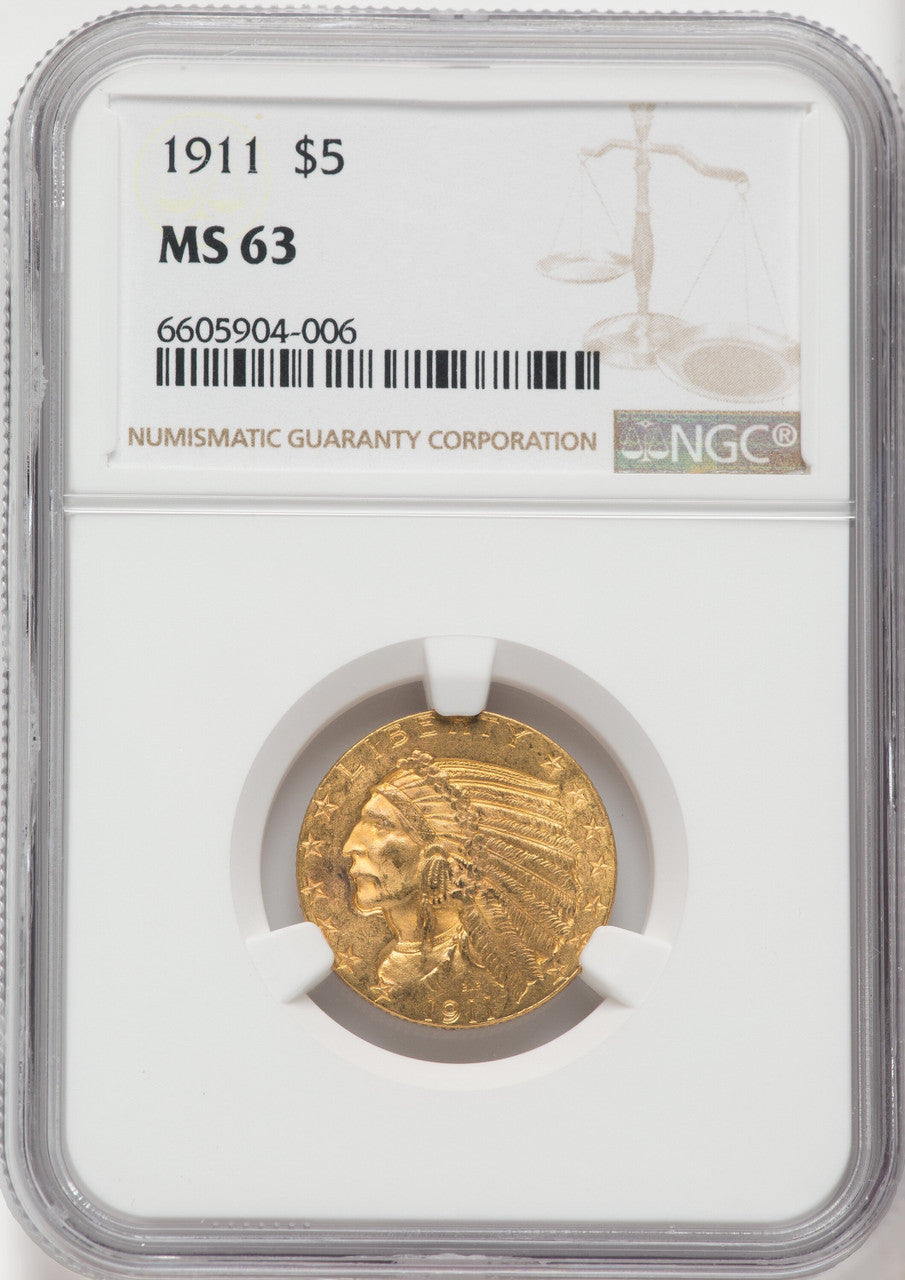 1911 $5 Indian Half Eagle NGC MS63