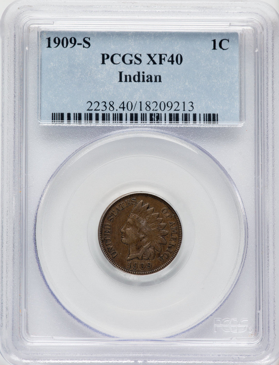 1909-S 1C Indian BN Indian Cent PCGS XF40