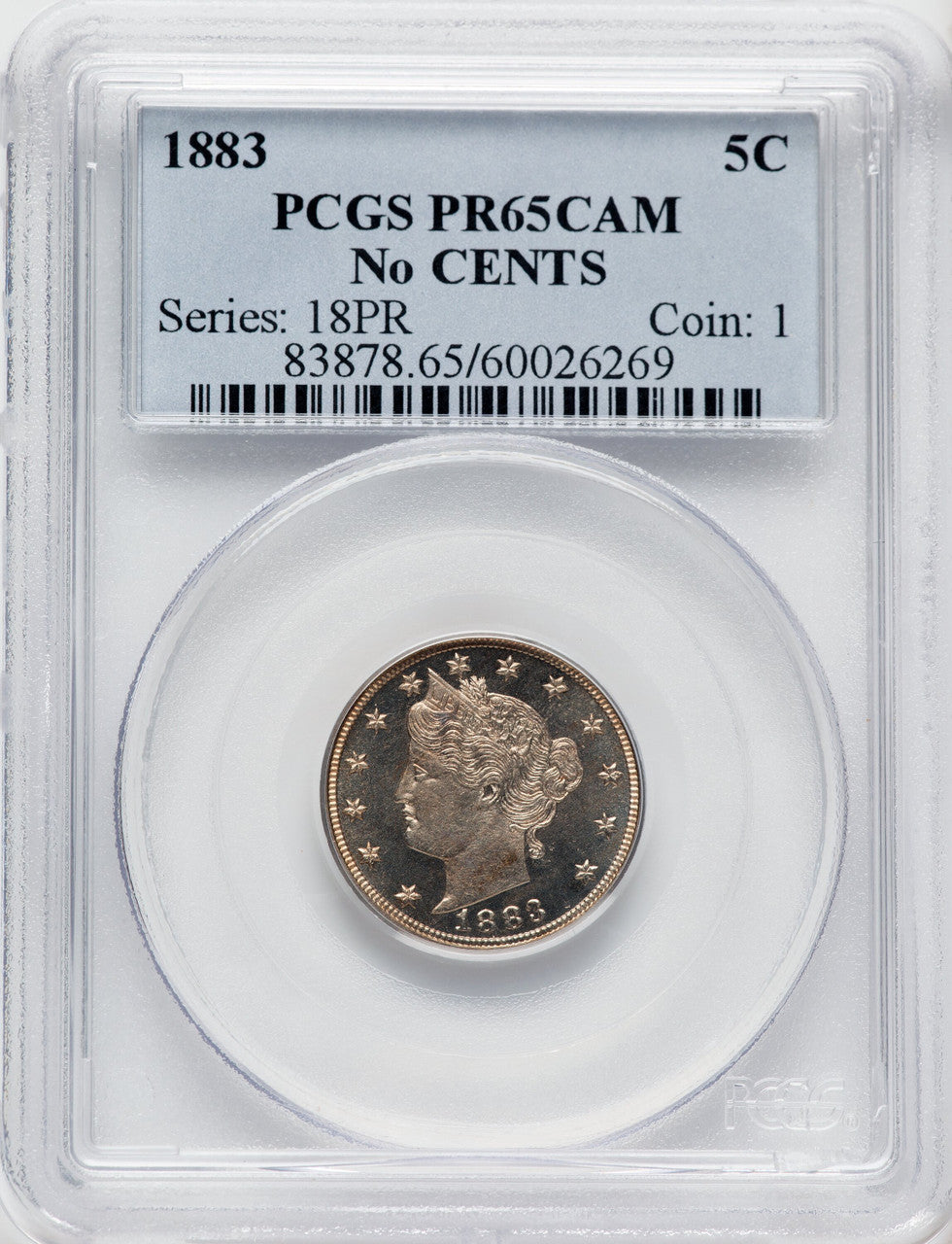 1883 5C No Cents CA Proof Liberty Nickel PCGS PR65