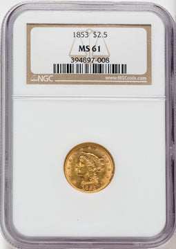 1853 $2.50 Liberty Quarter Eagle NGC MS61