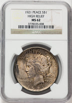 1921 $1 Peace Dollar NGC MS62