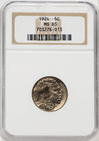 1924 5C Buffalo Nickel NGC MS65