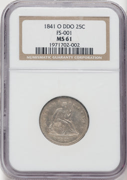 1841-O 25C FS-101 Seated Quarter NGC MS61