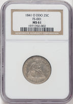 1841-O 25C FS-101 Seated Quarter NGC MS61