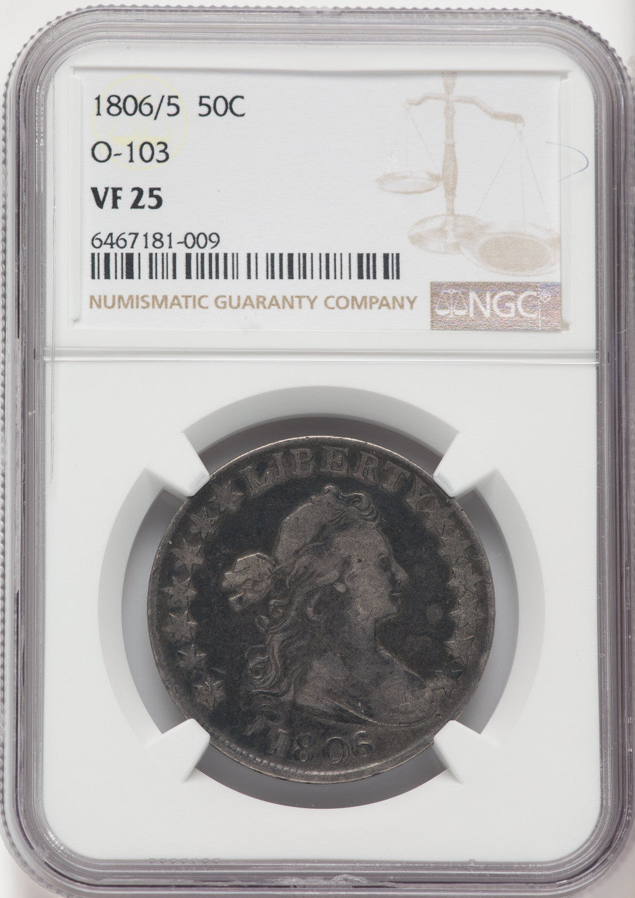1806/5 50C O-103 Large Stars Early Half Dollar NGC VF25