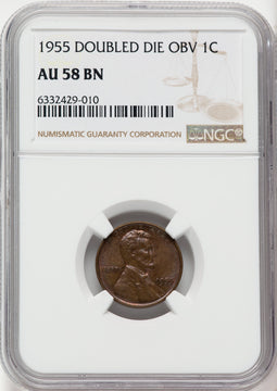 1955 1C Doubled Die Obverse FS-101 BN Lincoln Cent NGC AU58