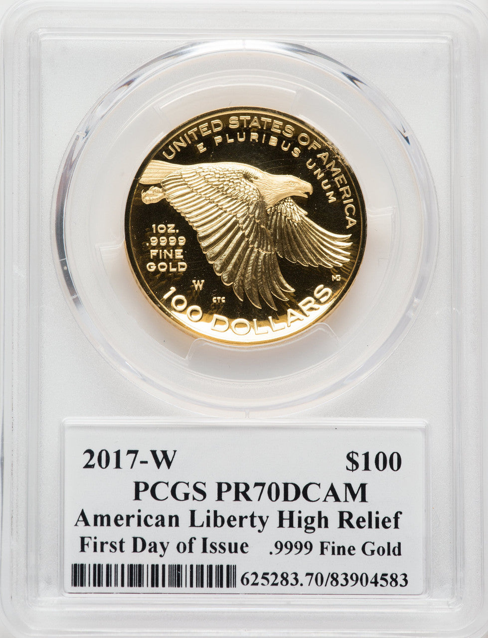 2017-W $100 American Liberty High Relief First Day of Issue Mercanti Signature PCGS PR70