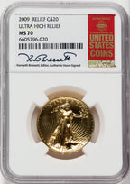 2009 $20 One-Ounce Gold Ultra High Relief Twenty Dollar NGC MS70
