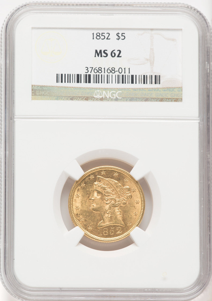 1852 $5 Liberty Half Eagle NGC MS62