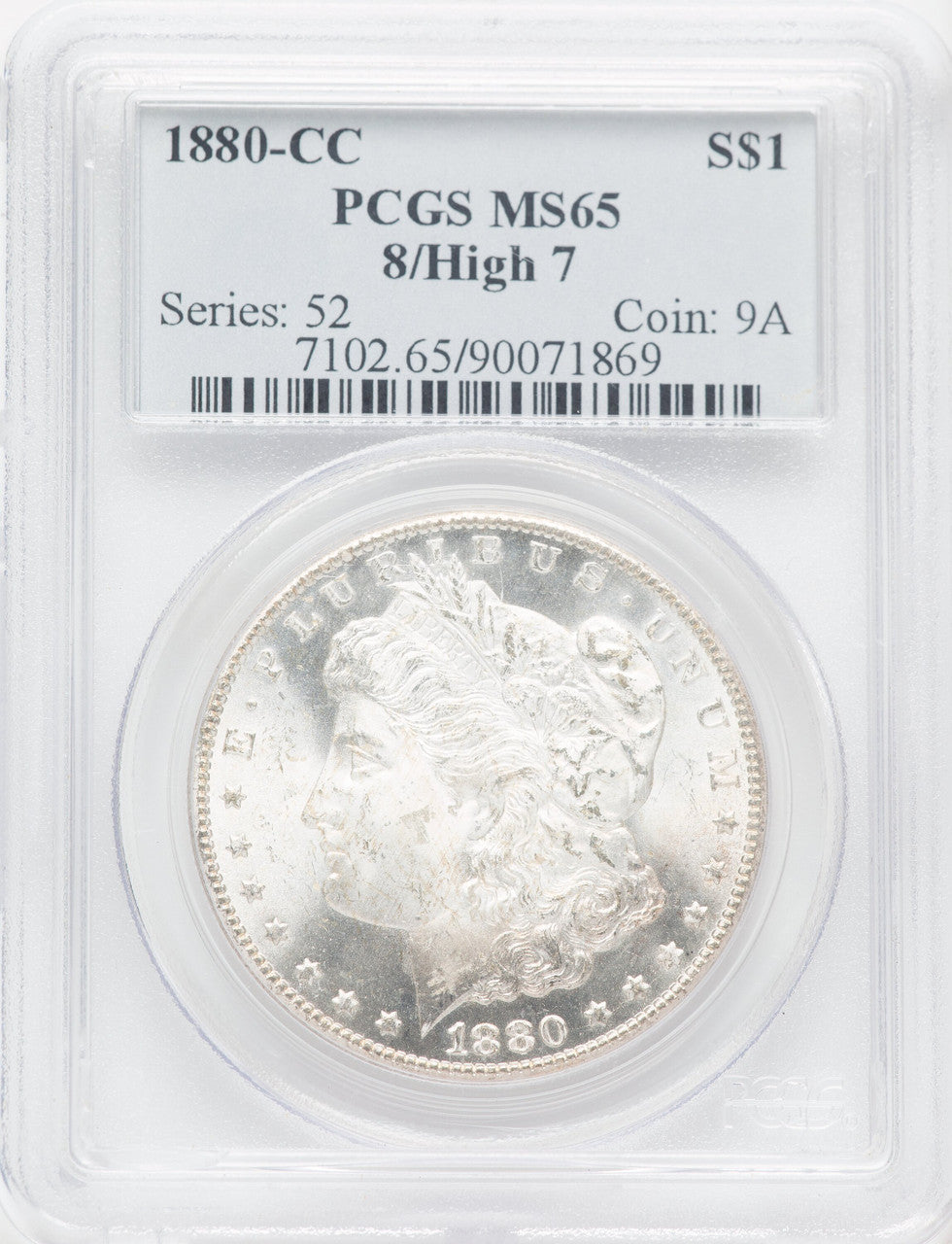 1880-CC $1 8 Over High 7 Morgan Dollar PCGS MS65