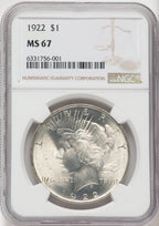 1922 $1 Peace Dollar NGC MS67