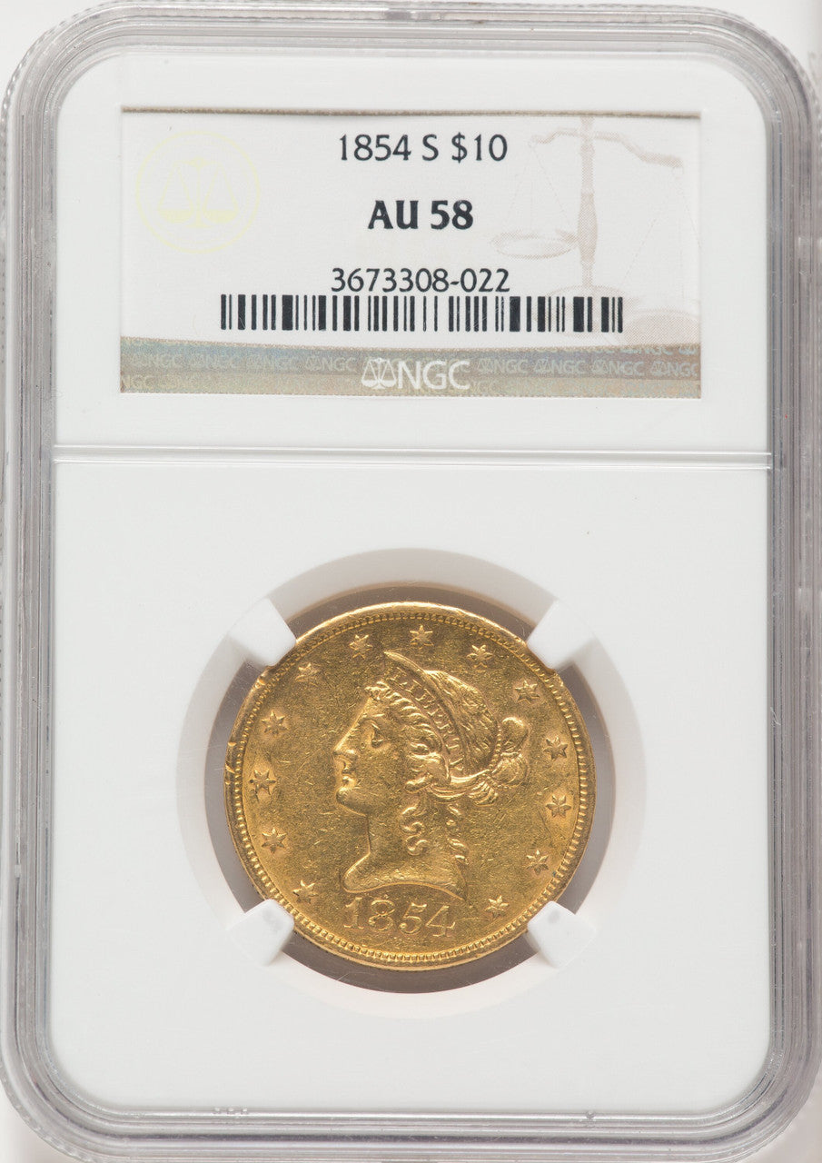 1854-S $10 Liberty Eagle NGC AU58