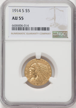 1914-S $5 Indian Half Eagle NGC AU55