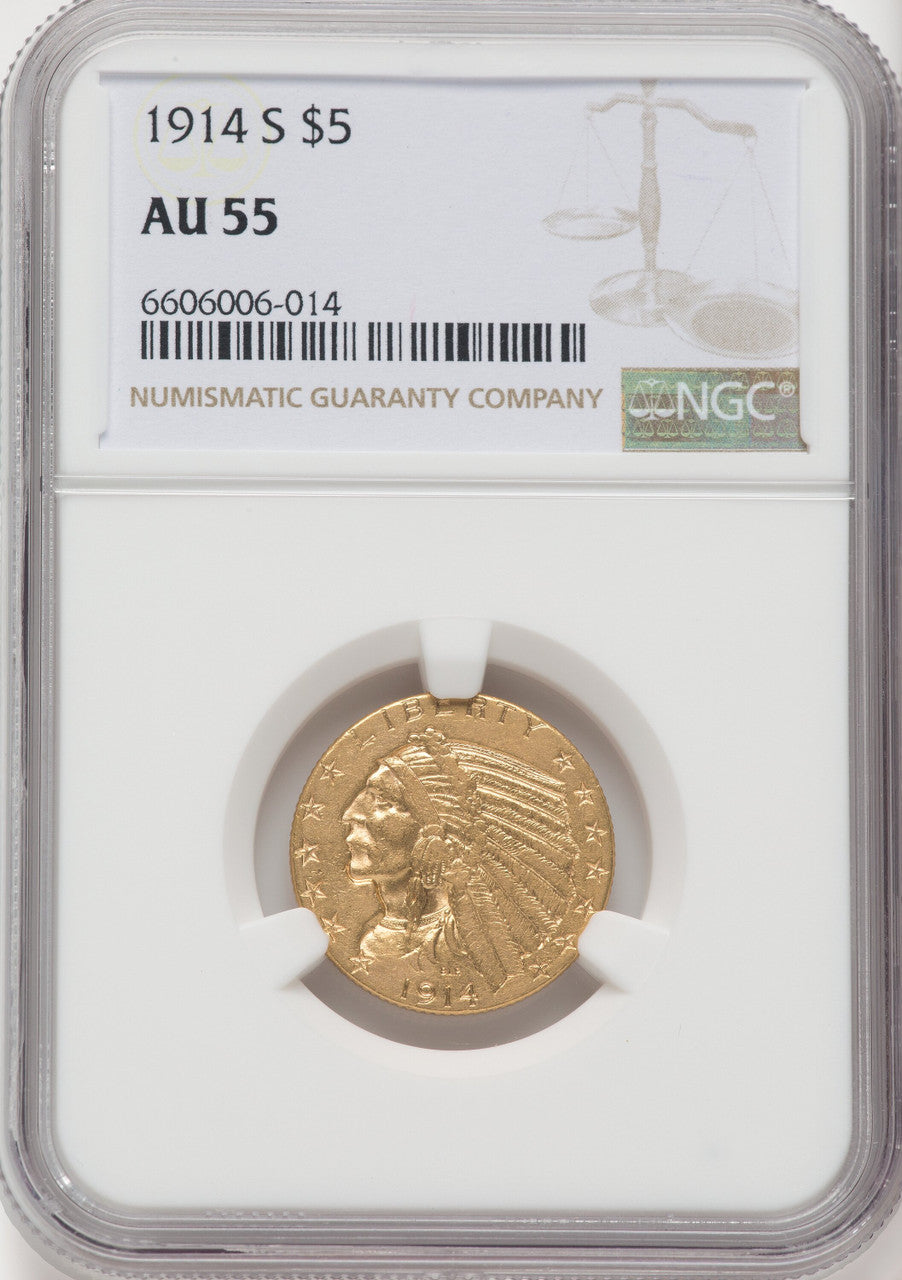 1914-S $5 Indian Half Eagle NGC AU55