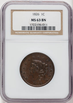 1826 1C N-5 BN Large Cent NGC MS63