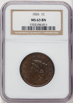 1826 1C N-5 BN Large Cent NGC MS63