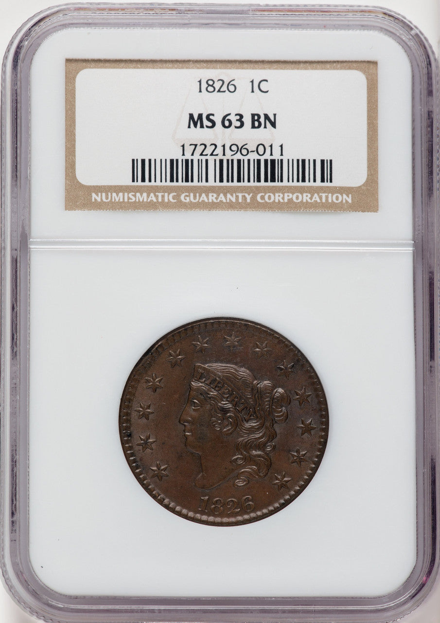 1826 1C N-5 BN Large Cent NGC MS63