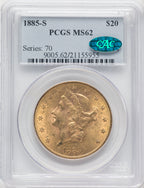 1885-S $20 CAC Liberty Double Eagle PCGS MS62