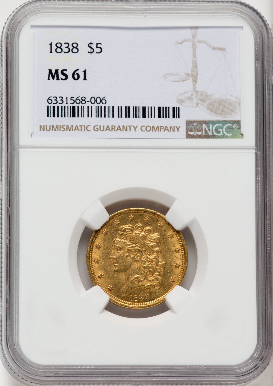 1838 $5 Classic Half Eagle NGC MS61