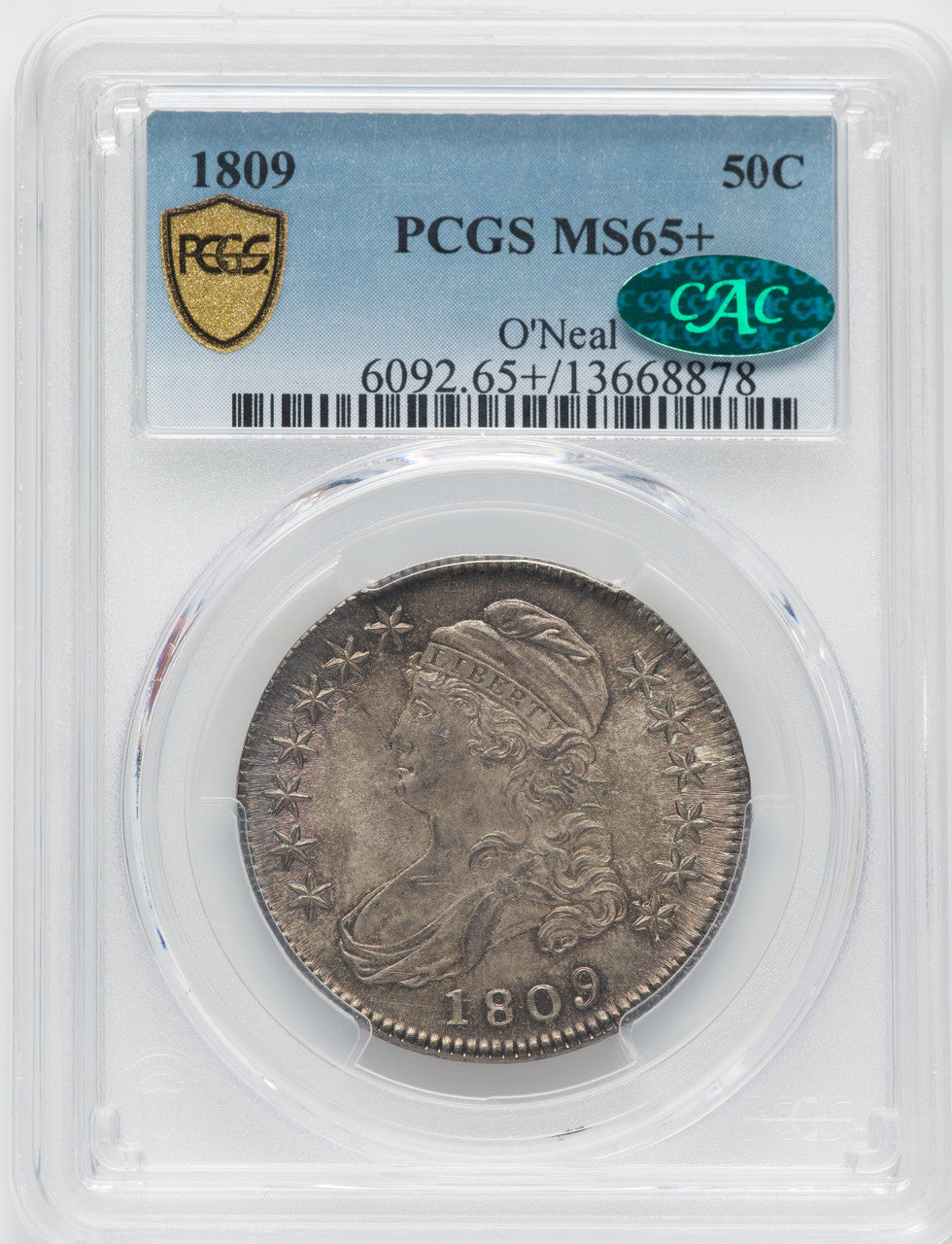 1809 50C O-103 CAC Bust Half Dollar PCGS MS65+