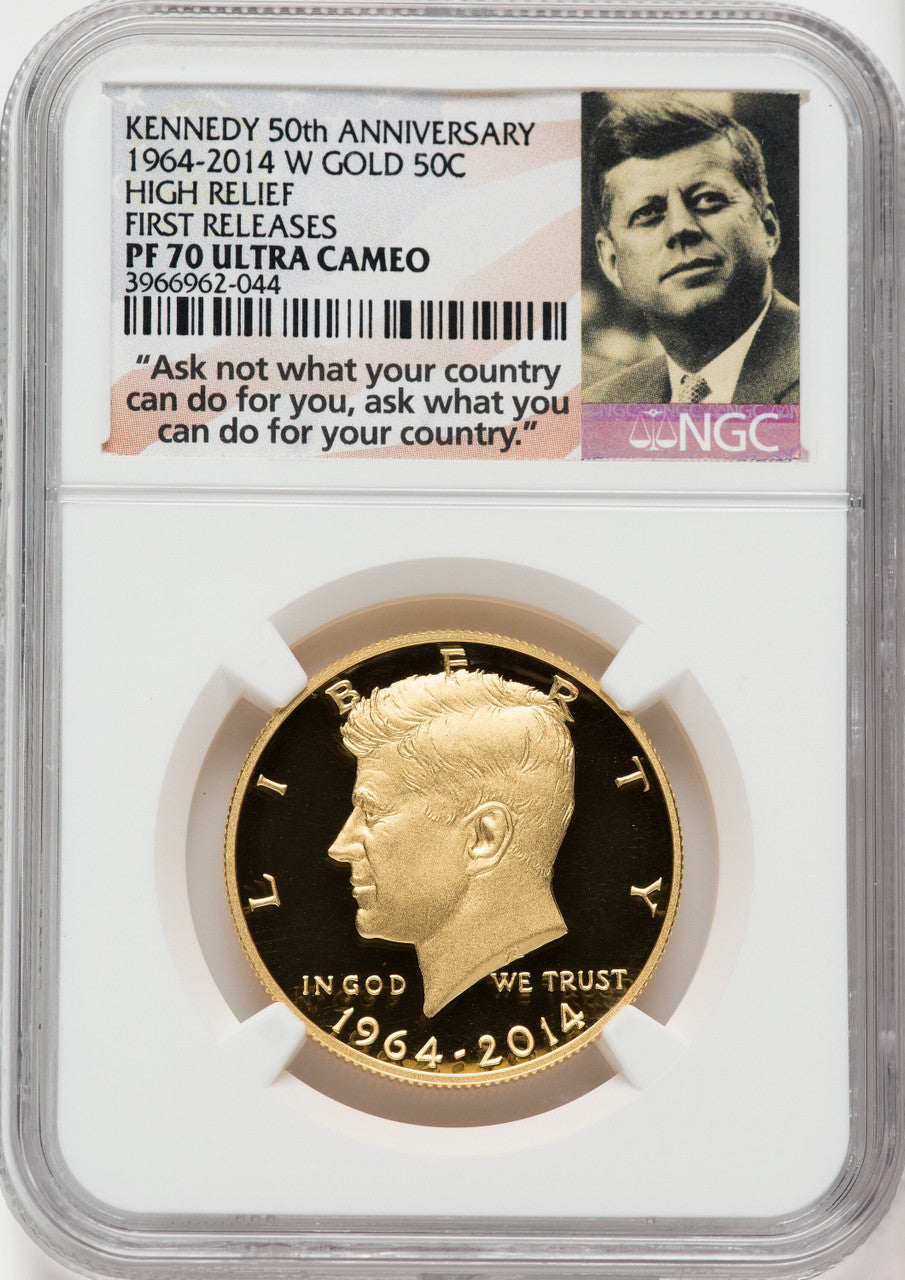 2014-W 50C Kennedy Gold 50th Anniversary First Strike Proof Kennedy Half Dollar NGC PR70