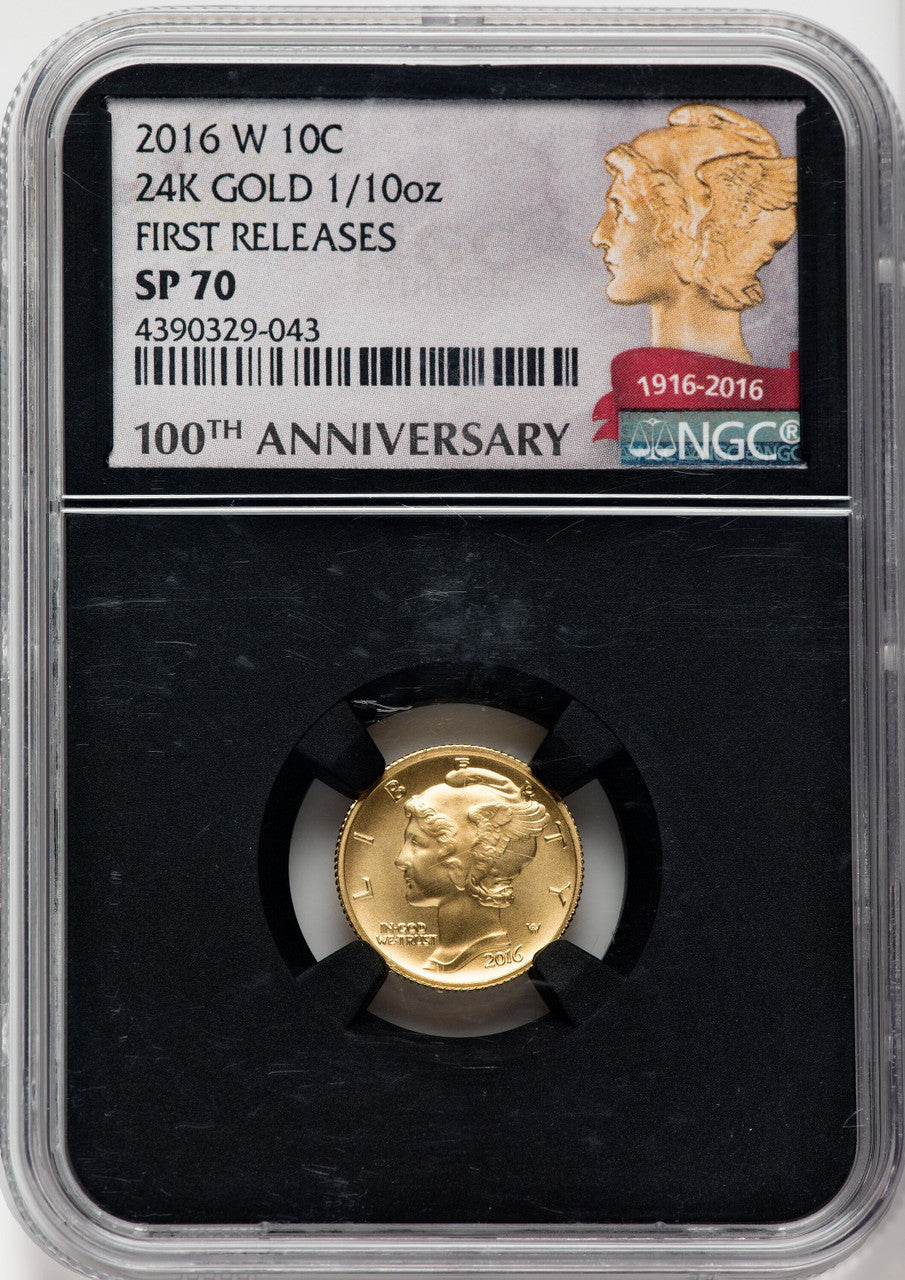 2016-W 10C Mercury Dime Gold 100th Anniversary NGC SP70 | LCR Coin