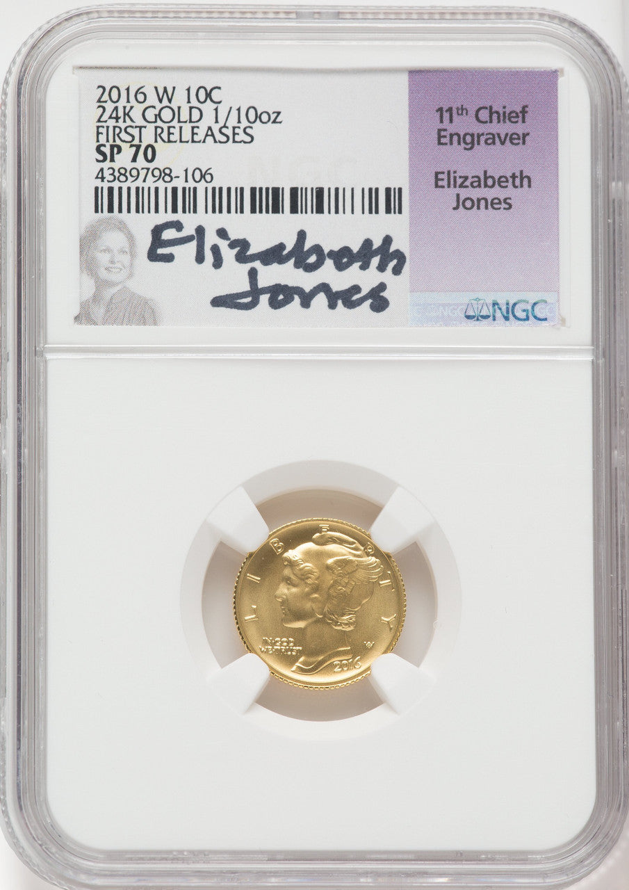 2016-W 10C Mercury Dime Gold 100th Anniversary First Strike NGC MS70