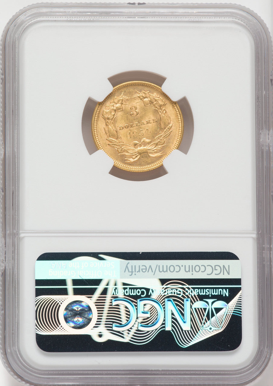 1854 $3 NGC Plus Three Dollar Gold Pieces NGC MS62+