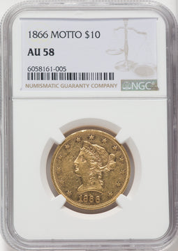 1866 $10 Liberty Eagle NGC AU58