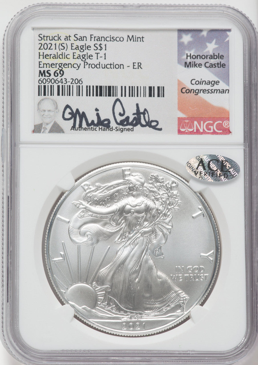 2021-(S) S$1 Silver Eagle Type One Emergency Issue Struck at San Francisco First Strike NGC MS69