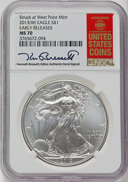 2013-(W) S$1 Silver Eagle First Strike Struck at West Point NGC MS70