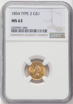 1854 G$1 Type Two Gold Dollar NGC MS63