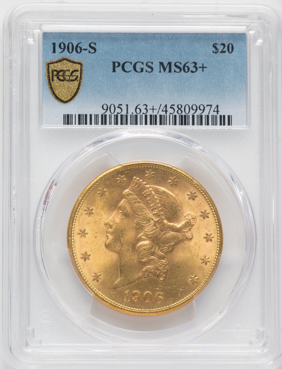 1906-S $20 Liberty Double Eagle PCGS MS63+