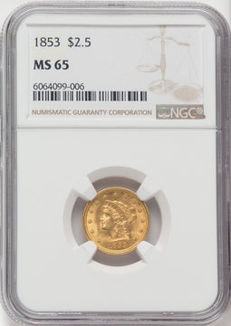 1853 $2.50 Liberty Quarter Eagle NGC MS65