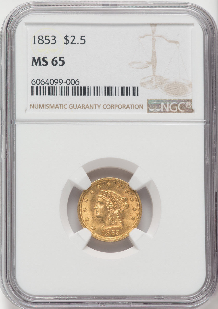1853 $2.50 Liberty Quarter Eagle NGC MS65