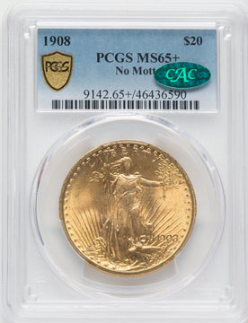 1908 $20 NO MOTTO CAC Saint-Gaudens Double Eagle PCGS MS65+