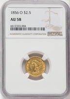 1856-O $2.50 Liberty Quarter Eagle NGC AU58