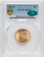 1903-S $5 CAC Liberty Half Eagle PCGS MS64