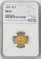 1836 $2.50 Script 8 Classic Quarter Eagle NGC MS63