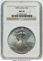 1995 S$1 Silver Eagle NGC MS70