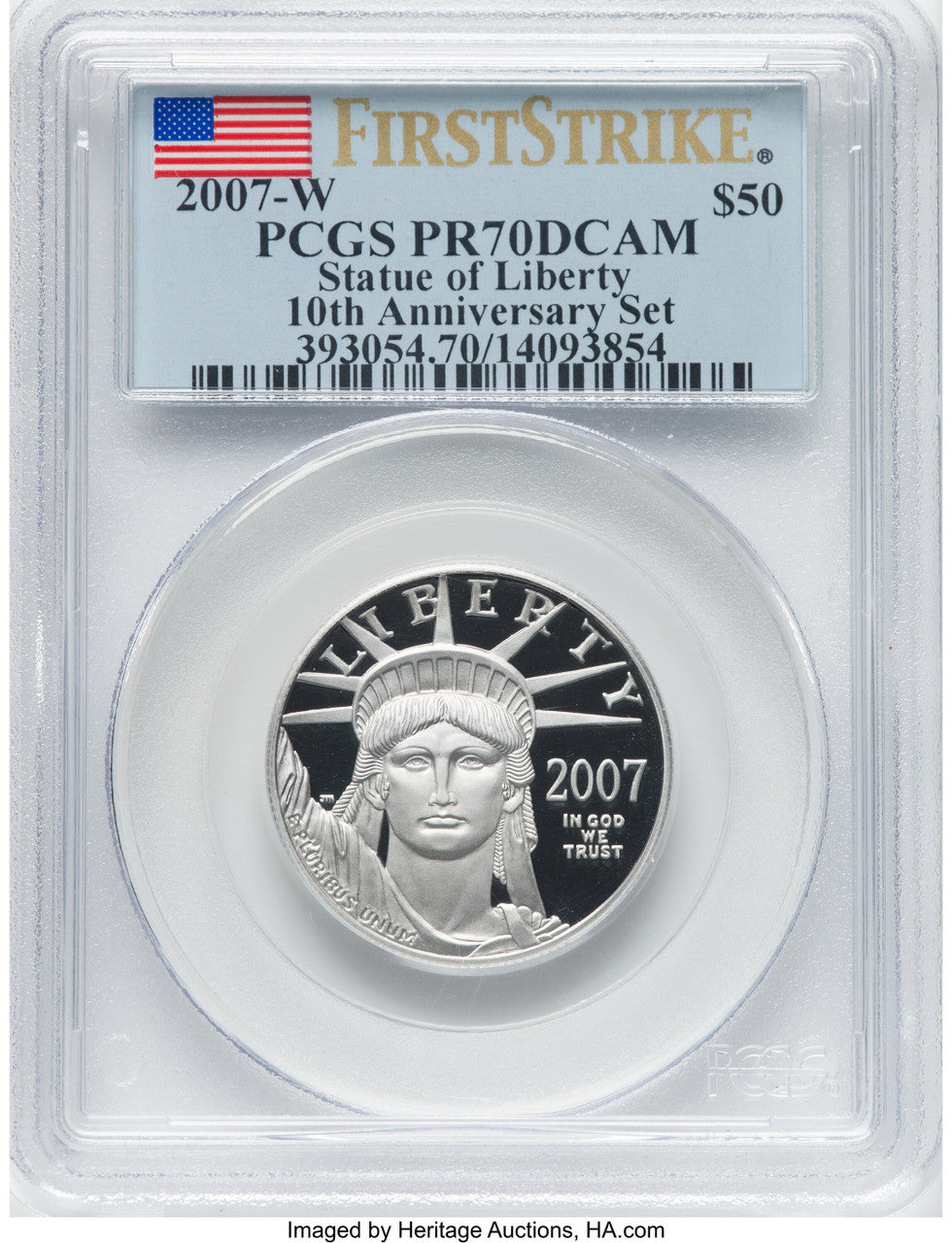 2007-W $50 Half-Ounce Platinum 10th Anniversary First Strike PCGS PR70 (761357055)