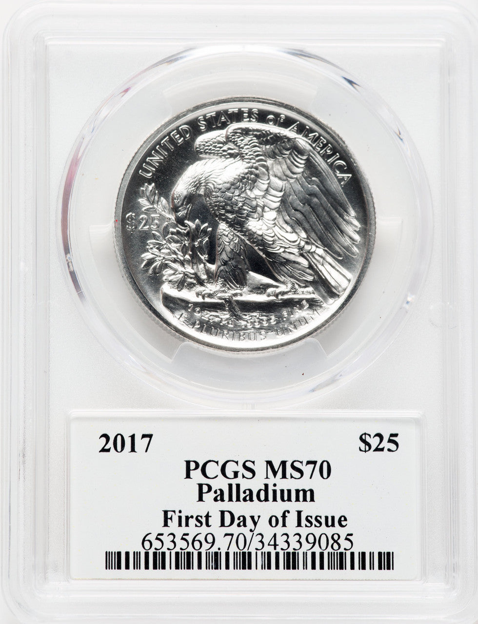 2017 $25 Palladium Eagle First Day of Issue Adolph Weinman PCGS MS70