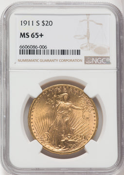 1911-S $20 NGC Plus Saint-Gaudens Double Eagle NGC MS65+