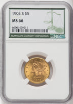 1903-S $5 Green Label Liberty Half Eagle NGC MS66