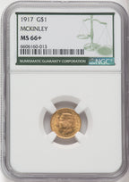 1917 G$1 McKinley Commemorative Gold NGC MS66+